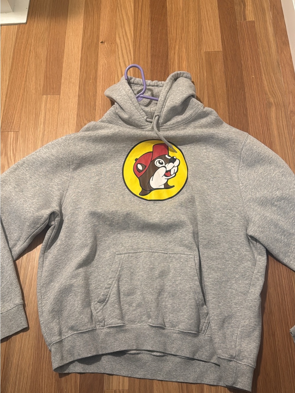 Buc-ee’s Gray Hoodie with Yellow Logo - Casual Pet-Themed Sweatshirt
